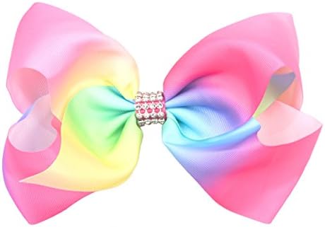 8 inch Big Huge Large Sparkly Glitter Rhinestones Rainbow Large Hair Bows Alligator Hair Clips for Girls Toddlers Women