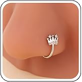 Yheakne Vintage Crystal Crown Nose Ring Gold Cz Crown Nose Cuff Crystal Septum Nose Rings U Shaped Clip On Nose Stud Cz Nose Piercing Jewelry for Women