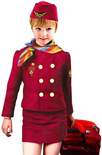 Blackzone Kids Girls Dress Airline Stewardess Uniform Kidswear Halloween Party Cosplay Costume