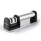 Knife Sharpener, Mospro, Manual Knife Sharpener with 2 Stage Coarse And Fine Sharpening System, With Ergonomic Handle, Comfortable And Sturdy Manufacture (Black & Silver)