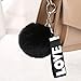Safe Keychain with Letters Love Key Ring Genuine Rabbit Fur Ball Key Chain Accessories Car Bag Gift for Women Girls Friends Birthday Gifts (Black)