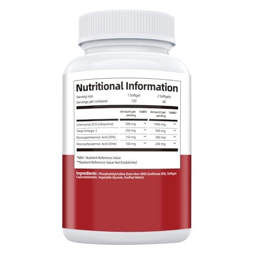 1000mg Liposomal CoQ10 Ubiquinol with Omega-3 Softgels, Advanced Coenzyme Q10 High Strength & Absorption, Naturally Fermented CoQ10 Supplement for Antioxidant, Heart & Energy Support - 120 Count