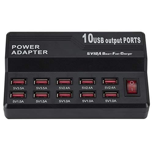 Tralntion US Plug 12A 12 Port USB Cable Charger HUB Speed Smart Charging Adapter Multi USB Charging Station
