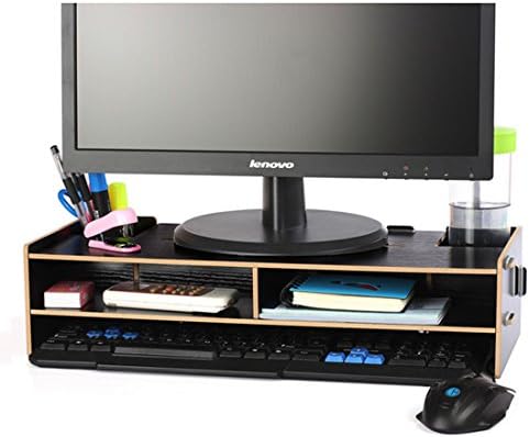 FlashEagle Desktop Monitor Stand Black Wooden Desktop Monitor Riser and Keyboard Stand Organizer for TV Laptop Desktop Computer