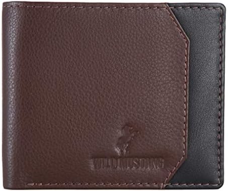 Wild Mustang Genuine Leather RFID Blocking Wallet for Mens, Albino Brown