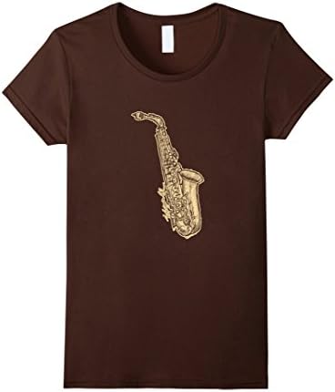 Womens Saxophone Sax Musical Instruments Jazz Drawing Art T Shirt Small Brown