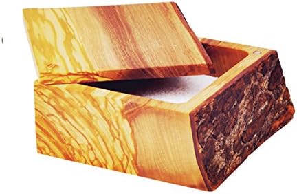 Pacific Merchants Rustic Olive Wood Salt Box, 4-1/2 Inches by 4-1/2 Inches