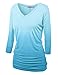 WT1113 Womens V Neck 3/4 Sleeve Dip Dye Drape Dolman Top with Side Shirring XXL AQUA