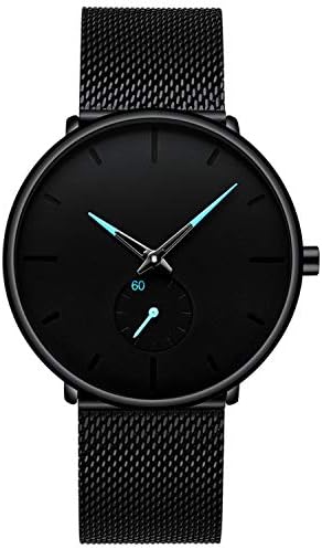 Fashion Mens Watches Top Brand Luxury Quartz Watch Men Casual Slim Mesh Steel Waterproof Sport Watch Relogio Masculino,Black Blue