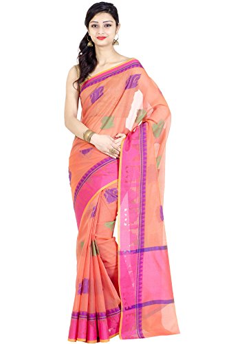 Chandrakala women s peach banarasi cotton blend saree