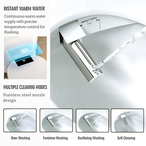 WLJBIDET Bidet Toilet Seat with Remote Control, Electronic Heated Bidet Seat with Adjustable Warm Water and Pressure, Warm Air Drying, Display Screen, Night Light, Slow Closed Toilet Lid, Elongated
