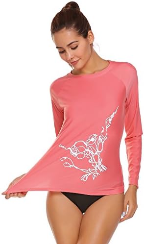 Womens Long Sleeve Swimwear UV Sun Protection Athletic Rashguard Tops (XXL, Watermelon Red)