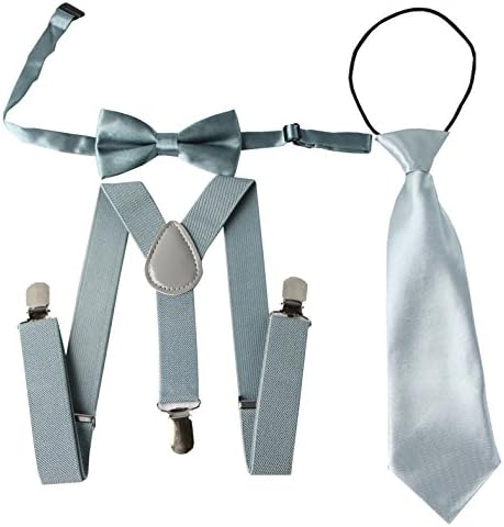 Keywin Baby Kids Boys Girls Toddler Tuxedo Adjustable Suspender &amp; Bow Tie Set Matching Necktie (Light Gray)