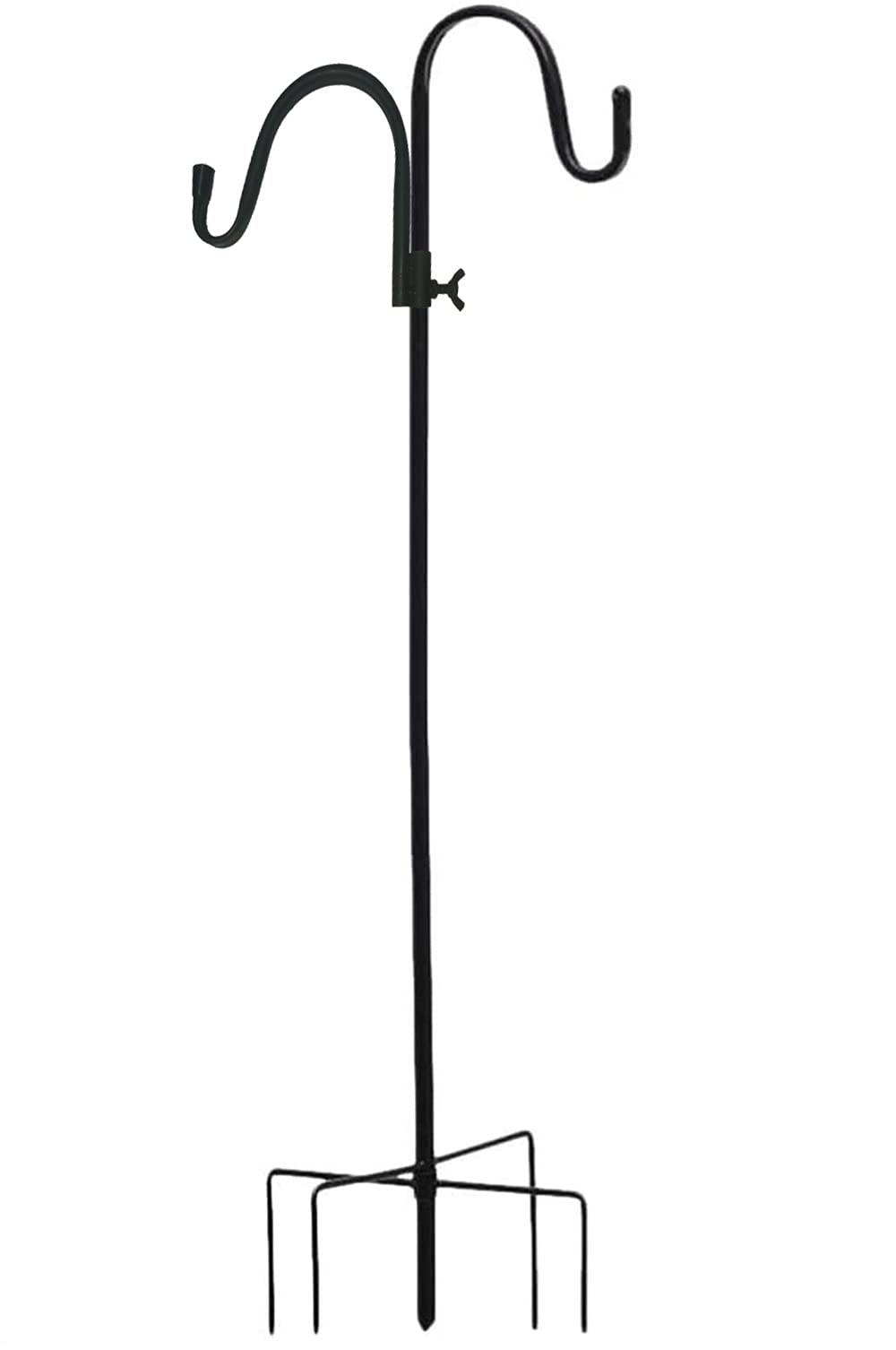 DDGAO Wild Bird Feeder Pole. Feeding Station with Decorative Finial & Two Hooks for any Feeders such as Seed, Peanut, Sunflower & Fatball. Metal, Freestanding Ready for the Garden & Outdoors, 200cm