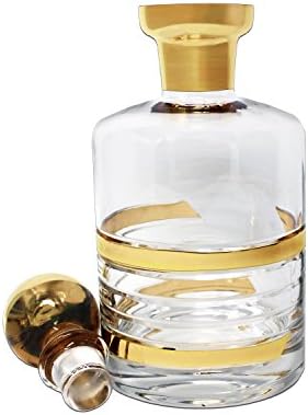 Galzze Crystal Luxurious Whiskey & Liquor Decanter – Handcrafted with Real Gold Wide-Rimmed Detailing and Stopper – for Scotch, Spirits, Vodka or Wine