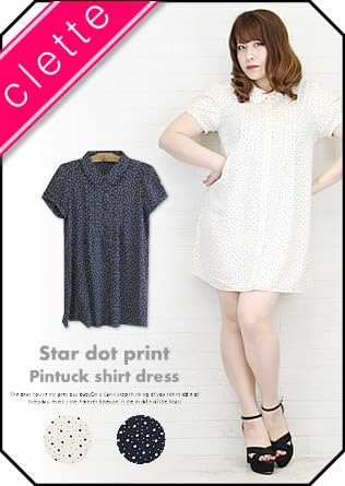 スター ドット プリント ピンタック シャツ ワンピース 大きいサイズ レディース 4l アイボリー ワンピース チュニック 通販 Amazon