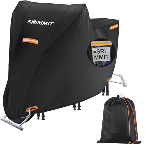 Funda para Motocicleta Impermeable extra grande-420D Tela Oxford Cubierta de Moto,con ventana para matrícula,4 tiras reflectantes,Tres hebillas cortaviento,2 Bocallaves（4XL 116 x 43 x 55 pulgadas)