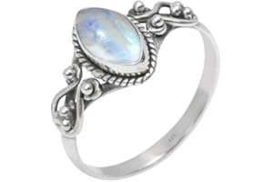 SILVEBIZ Ring, 925 Sterling Silver Statement Ring For Women, Handmade Ring Gemstone Promise Ring for Birthday Christmas Gift For Her Ring Size US