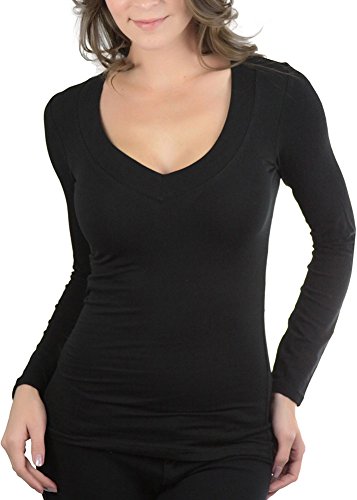 ToBeInStyle Women's Long Sleeve V-Neck T-Shirt - Black - 3X