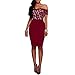 CHARMORE Women's Lace Top Off The Shoulder Bodycon Party Cocktail Dress (M, Burgundy)