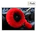 Younglingn Car Steering Wheel Cover Gear Shift Handbrake Fuzzy Cover 1 Set 3 Pcs Multi-colored with Winter Warm Pure Wool Fashion for Girl Women Ladies Universal Fit Most Car (Red)