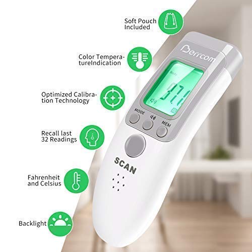 Berrcom Digital Non Contact Infrared Forehead Thermometer - 3-Modes Body/Surface/Room Temperature Reading Device – Baby Thermometer - LCD Display Infrared Thermometer - CE and FDA Approved