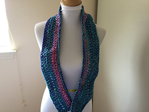 Handmade Double Yarn Crochet Rounded Scarf Blue Pink Purple Turquoise