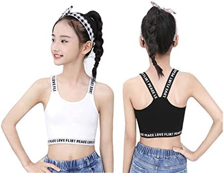 Ayfoone 2枚セット キッズ ハーフトップ タンクトップ 女の子 ダンス 女子 重ね着 キャミソールジュニア インナー ブラ黒 白