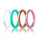Beilove Women's Thin and Stackable Silicone Wedding Rings,4 Ring Pack(Width: 2.5mm,Thickness: 2mm) (White,Turquoise,Copper,Rose Gold, 6)