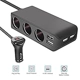 3-Socket Cigarette Lighter Splitter, 120W DC Outlet Power Adapter, 6.8A 4-port USB Car Charger,12V Car and 24V Truck Bus Universal