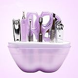 Aeeque Manicure Sets,9 in 1 Make up Set with Mirror Nail File Eyebow Tweezers Scissors Nail Tools Sets in Apple-shaped Pack - Purple