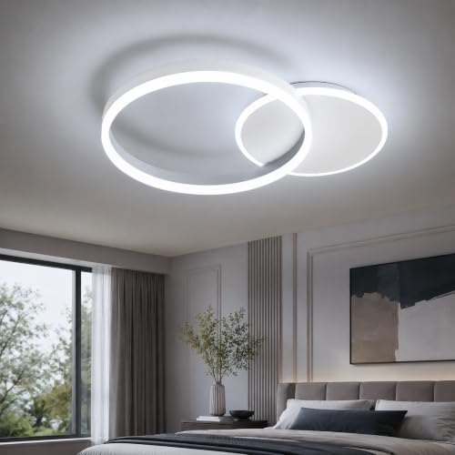 Moonm LED Ceiling Light 36 W, Dimmable LED Ceiling Light 3000 K-6000 K | bedroom chandelier with remote control, modern ceiling chandelier, aluminium, living room with two circles, ceiling lights
