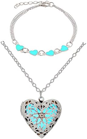 LightOnIt Magical Fairy Glow in the Dark Heart Locket Pendant Necklace-aqua-sil Bracelet Sets Sky Blue