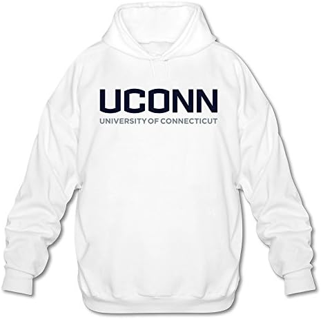 PNHK Men's Uconn Or University Of Connecticut Logo Hooded Sweatshirt Large White