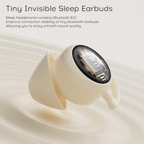 sunvito Sleep Earbuds for Side Sleepers, Mini Invisible Wireless Bluetooth 6.0 Micro Sleep Headphones, Hidden Earbuds with LED Screen for Small Ears Sleeping, Exercise, Working, Hiking (Off-White)