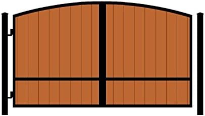 StandardGates Metal Wood Security Gates - Wrought Iron Wooden Driveway Gate Kit - Black Arch Redwood