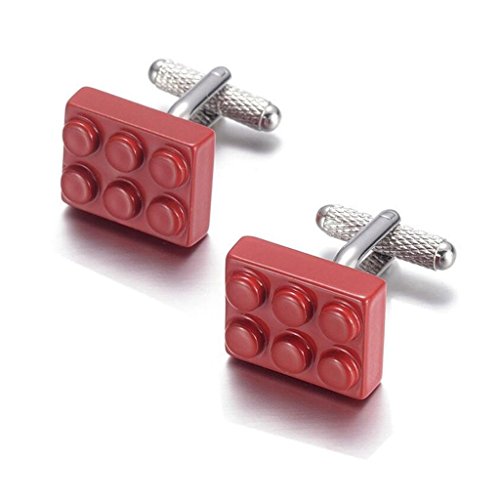 Zealmer 316L Stainless Steel Red Building Blocks Design Cufflinks for Men Business Wedding 1 Pair