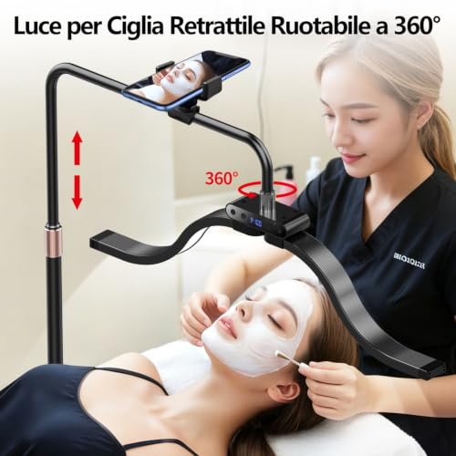 yAyusi Cloud Floor Eyelash Lamp with Phone Holder, Foldable Retractable Eyelash Extension Lamp, LED Beauty Ring Light Dimmable for Skin Care/Tattoos (Black)