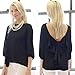 Humble Chic Bow Back Blouse for Women - Long Sleeve Chiffon Top Backless Tunic Shirt, Made in USA (Medium, Black)