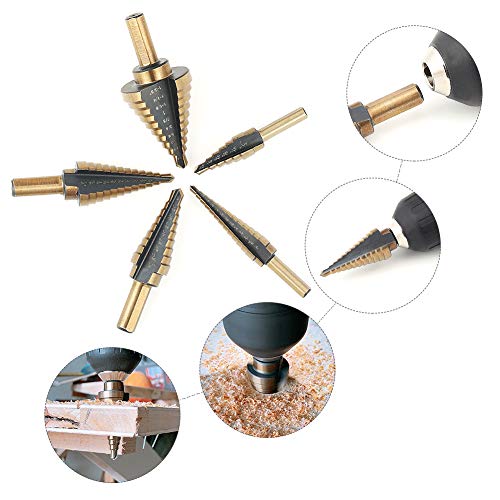 image for COMOWARE Step Drill Bit Set & Automatic Center Punch- Black and Gold, 