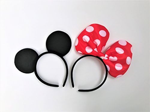2pcs Minnie Mouse Ears Polka Dot Headband Bow Party Favor Costume (Black/Red)