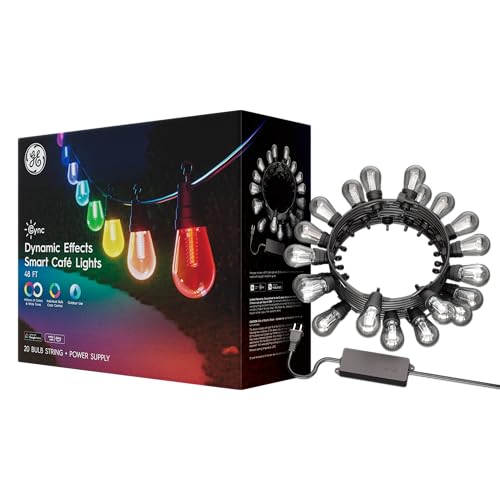 GE Cync Dynamic Effects Smart Cafe Lights, Color Changing Patio String Lights,…
