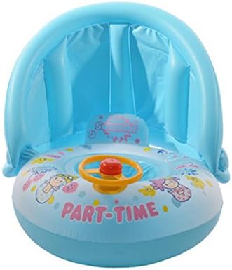 Yeefant Thickened Baby Toddler Sun Shade Two Ring Swimming Boat Paddling Marine Ball Pool Child Mini Inflatable Kid, 26 Inch,Blue