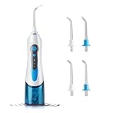 Electric Dental Water Flosser, Cordless, Portable and Rechargable Oral Irrigator with 3 Operation Modes and 4 Rotatable Jet Tips for Braces and Teeth Whitening