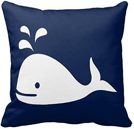 Whale Nautical Throw Pillow Case In Navy Blue And White