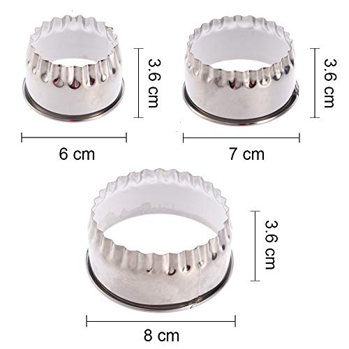 Cookie Cutters, 6 PCS Stainless Steel Cookie Cutters Biscuit Fluted Edge Round Cutters in Graduated Sizes Shape Molds Diameter 6cm 7cm 8.5cm
