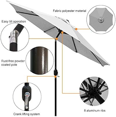 Amazon Com Blissun 9 Outdoor Aluminum Patio Umbrella Striped Patio Umbrella Market Striped Umbrella With Push Button Tilt And Crank Grey Garden Outdoor