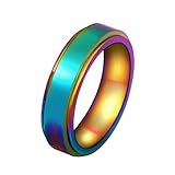 HIJONES Unisex Stainless Steel LGBT Gay Lesbian Pride Rainbow/Gold/Silver Spinner Wedding Band Ring 6mm