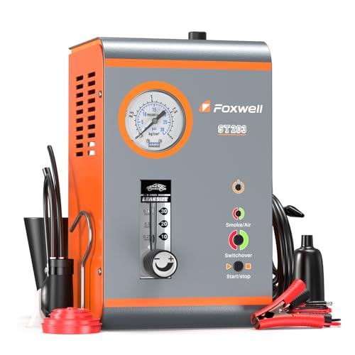 FOXWELL ST203 Smoke Tester for Car, EVAP Smoke Machine Leak Detector with Pressure & Flow Meter, Built-in Air Pump 16L/Min, Complete Accessories Kit, Pro Dual-mode Vacuum Smoke Tester for 12V Vehicles