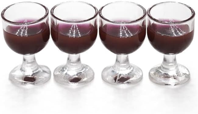 4Pcs Mini 1/12 ScaleBar Set with Red Wine Glasses and Bottles, Realistic Dollhouse Miniatures for Architectural Models, Photography Props and Display Collections